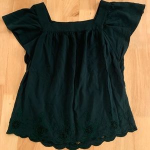 Loft Size XS Dark Green Embroidered Blouse